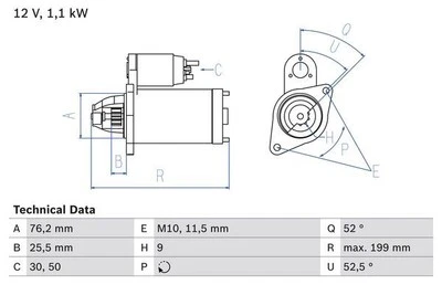 BOSCH Starter Motor for BMW 330 3-Series i N52B30A 3.0 March 2007 to March 2010 - Image 1 of 4