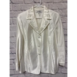 Tuta Studio bianca ricamata bavero bottoni blazer formale giacca tuta TG 16W - Foto 1 di 5