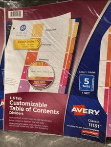 Divisores de tabla de contenido Avery personalizables, papel pesado, 8,5i... - Imagen 1 de 4