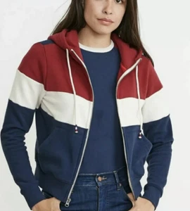 Felpa con cappuccio nuova $115 Marine Layer RE-SPUN donna media full zip rossa/bianca/blu SB - Foto 1 di 12