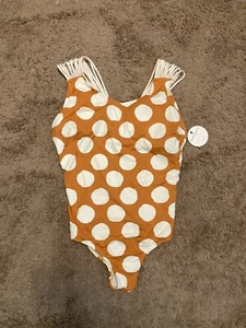 NWT DownEast Swim Large Frenchboro One Piece Swimsuit Orange White Polka Dots - Picture 1 of 9