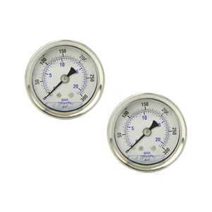 2 PACK LIQUID FILLED PRESSURE GAUGE 0-300 PSI, 1.5" FACE, 1/8" NPT BACK MOUNT - Picture 1 of 3