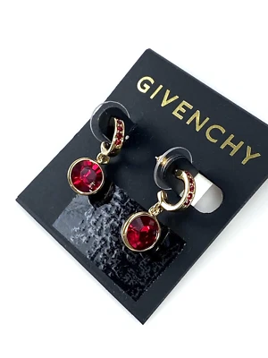 GIVENCHY Gold Tone Red Round Crystal Drop Pavé Huggie Earrings NWT - image 1 of 4