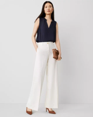 NEW ANN TAYLOR $129 WINTER WHITE CURVY FIT PERFECT WIDE LEG PANTS SZ 12 - Image 1 of 4