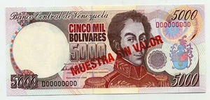 Venezuela 5000 Bolivares 10-2-1998 Pick 78.s UNC Uncirculated Banknote Specimen - Picture 1 of 2