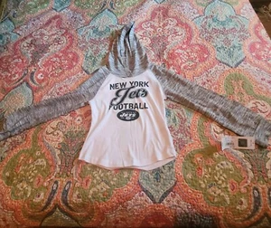 Neu mit Etikett NFL Apparel grau weiß Kapuze New York Jets Langarm-T-Shirt Mädchen 6X - Bild 1 von 6