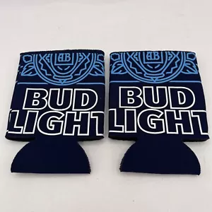 Set of 2 Bud Light Anheuser Busch Budweiser Logo Beer Can Cooler Koozie Blue NEW - Picture 1 of 4