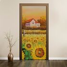 Door Wall Sticker Decals Adhesive Painting Meadow Sunflowers Trees Landscape