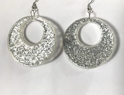 Fashion Jewelry Silver Y2K Glitter Hoop Earrings (A)69 - Image 1 of 3