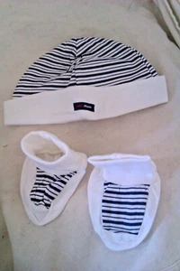 Cute Nautical Style Navy & White Baby Hat & Booties, Age 6-12 months - BNWOT!! - Picture 1 of 1