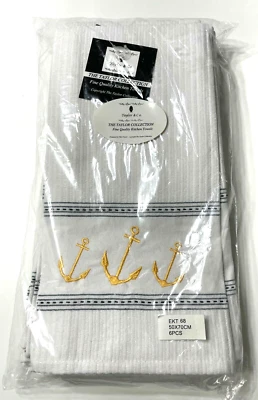 Paquete de 6 toallas de cocina de té anclas doradas bordadas decoración costera Taylor & CO Foto 1 de 4