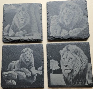 4er Set Löwenuntersetzer aus Schiefer, Jungen, Wildtiere, König des Dschungels, Getränkehalter - Bild 1 von 5