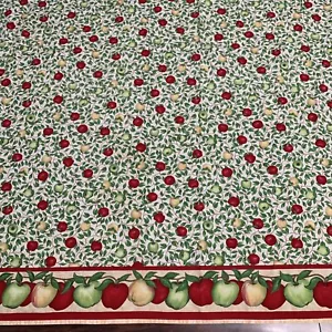 Oval Table Cloth Apples Red Green 85x52" Leslie Beck Fabric Homemade Repurpose - Picture 1 of 14