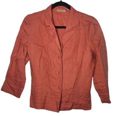 Blusa Apostrophe Feminina 100% Linho Bordada Botão Tamanho 8 Carreira Costeira Verão - Imagem 1 de 4