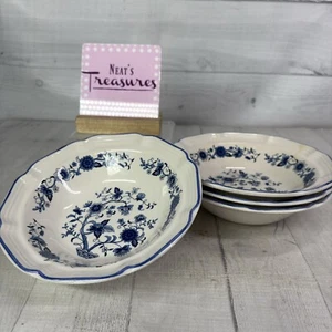 Hankook Korea SEINE Blue Onion Design Scalloped Blue Flowers Cereal Bowls Set 4 - Picture 1 of 20