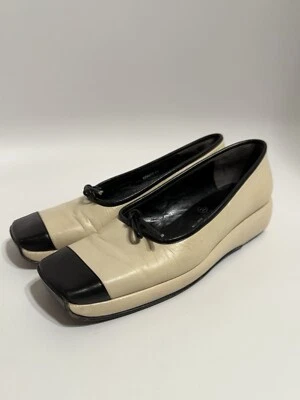 Sapatilhas de balé vintage Chanel couro marfim plataforma 37,5 - Imagem 1 de 4