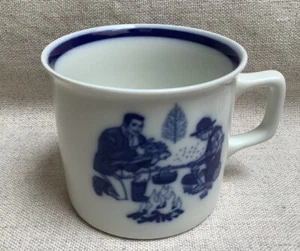 Vintage Porsgrund Norway 1972 Father's Mug Camping First Issue Blue on White - Picture 1 of 7