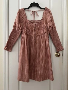 NUEVO CON ETIQUETAS $128 Vestido Free People Star Dip Mini Manga 3/4 En Vidrio Rosas Talla C XL - Imagen 1 de 10