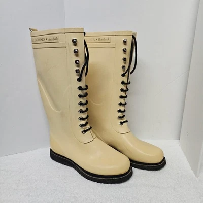 Botas de lluvia Ilse Jacobsen resistentes al aceite para mujer talla 40 amarillas hasta la rodilla con cordones Foto 1 de 4