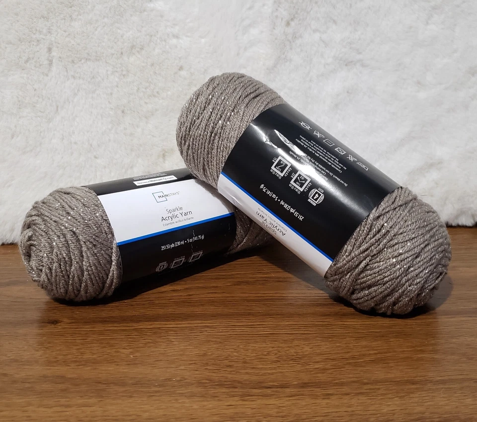 Mainstays Sparkle Metallic Shimmer Acrylic Yarn Taupe Brown Skeins