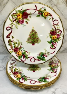FOUR Royal Albert Old Country Roses Christmas Tree Salad Plates - 8” - Picture 1 of 2
