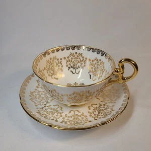 Tazza da tè e piattino vintage Royal Grafton England oro e bianco #8646 - Foto 1 di 7