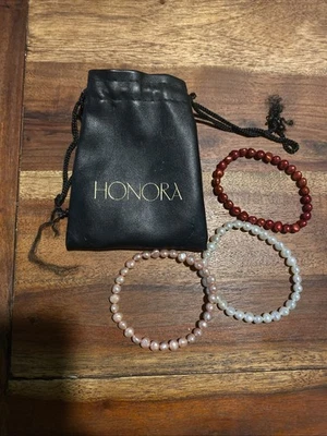Lote de 3 Brazaletes Elásticos Honora Perla Rojo Rosa Blanco Foto 1 de 4
