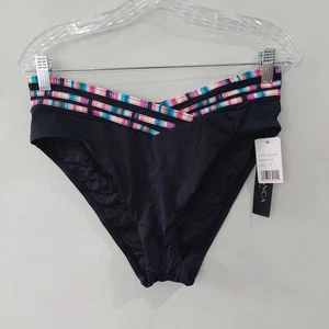 La Blanca Bikini Swimsuit Bottoms Size 10 Black Multicolor Trim Medium Coverage - Picture 1 of 6