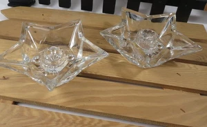 Hazel-Atlas 5 Point Star Clear Candlestick Holders MCM - Picture 1 of 6