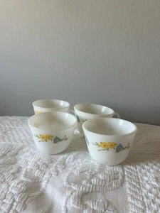 Set of 4 Vintage Pyrex Flirtation Yellow & Blue Flowers w/ Butterfly Coffee Cups - Picture 1 of 7