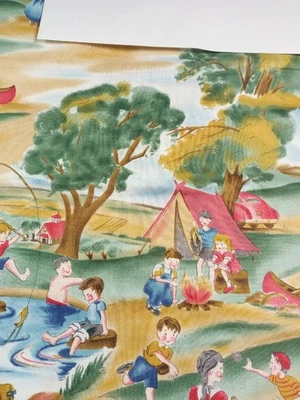 Michael Miller Fabrics Camp Pattern D#C0031 Kids/Dogs/Fish/Pond 2 Yards x 44" - Image 1 of 4