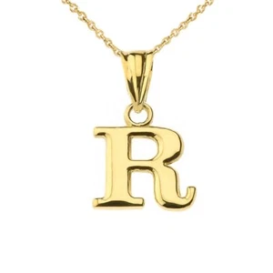 14k Solid Yellow Gold Small Mini Initial Letter R Pendant Necklace  - Picture 1 of 8