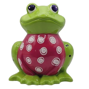 Dressed up FROG in Red Circle Shirt Ceramic Childrens Kids Coin Savings Bank - Picture 1 of 17