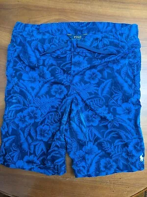 Polo Ralph Lauren Boys 14-16 Large Youth Kids Hawaiian Cotton Shorts Floral Blue - Image 1 of 4