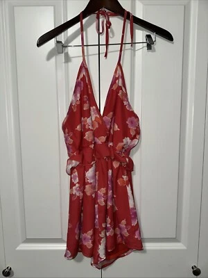 Pink Lily Halter Top Floral Romper M - Image 1 of 4