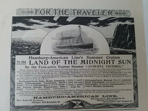1897 Hamburgo American Cruise Ship Line Land of the Midnight Sun anuncio de colección - Imagen 1 de 1