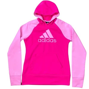 Adidas Girls Sz XL 16 Climawarm Hoodie Pullover Pink Fleece Lined Youth - Picture 1 of 7