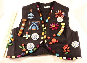 Vintage 1950er-1970er Jahre LAGERFEUER MÄDCHEN ZEREMONIELLE WOLLWESTE GELADEN MIT PERLEN PATCHES - Bild 1 von 20