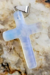 Crystal "Opal" Color Stone Cross Pendant - 1.67" x 1.1" - Picture 1 of 3
