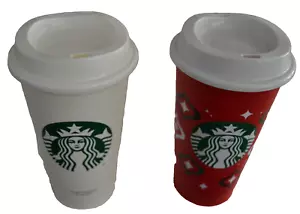 Taza de viaje de plástico reutilizable Starbucks 16 oz. LOTE de té café rojo blanco - Imagen 1 de 5