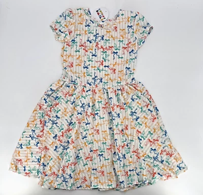 Dot Dot Smile Girl's Cap Sleeve Dress 5-6 Stripes & Bows Short Sleeve Twirl - Image 1 of 4