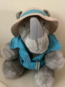 VINTAGE / Fun Farm by DAKIN 1987 RHINOCEROS Plush Toy with Safari Hat & Jacket  - Picture 1 of 7