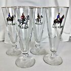 LIBBEY ☆ Vintage Cavalry Pilsner Glasses ☆ Horses & Riders Gold Rims ☆ Set of 4