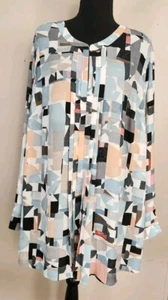 NWT Vince Camuto Womens 3X Longsleeve Sheer Geometric Top Blouse Shirt Popover - Picture 1 of 6