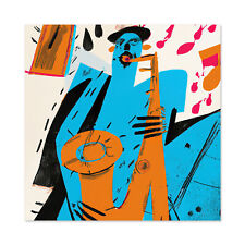 Abstract Jazz Saxophone Musical Blue Huge Wall Art Square Print Picture