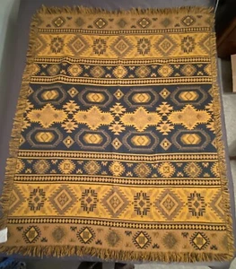 VTG Navajo Tribal Woven Tapestry Blanket Rug Aztec Boho Yellow Black  - Picture 1 of 8