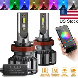2Pcs RGB LED H8/H9/H11 Headlight Kit Bulbs With Bluetooth APP Phone Control - Picture 1 of 8