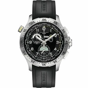 Hamilton Men's Watch Khaki Aviation Chrono Black Dial Rubber Strap H76714335 - Picture 1 of 4