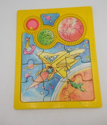 Vintage Playskool Tray Puzzle with Moving Gears Outer Space Rocket Ship Planets - Image 1 of 4