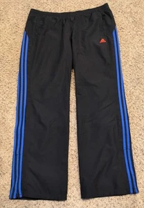 Adidas Women's Size L Athletic Track Pants Black Blue Stripe Pockets Zip Bottom - Picture 1 of 8